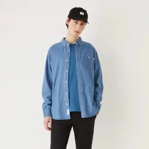 👕Frank & Oak👕 Chambray Denim Button Down Shirt - Size L - Picture 7 of 7